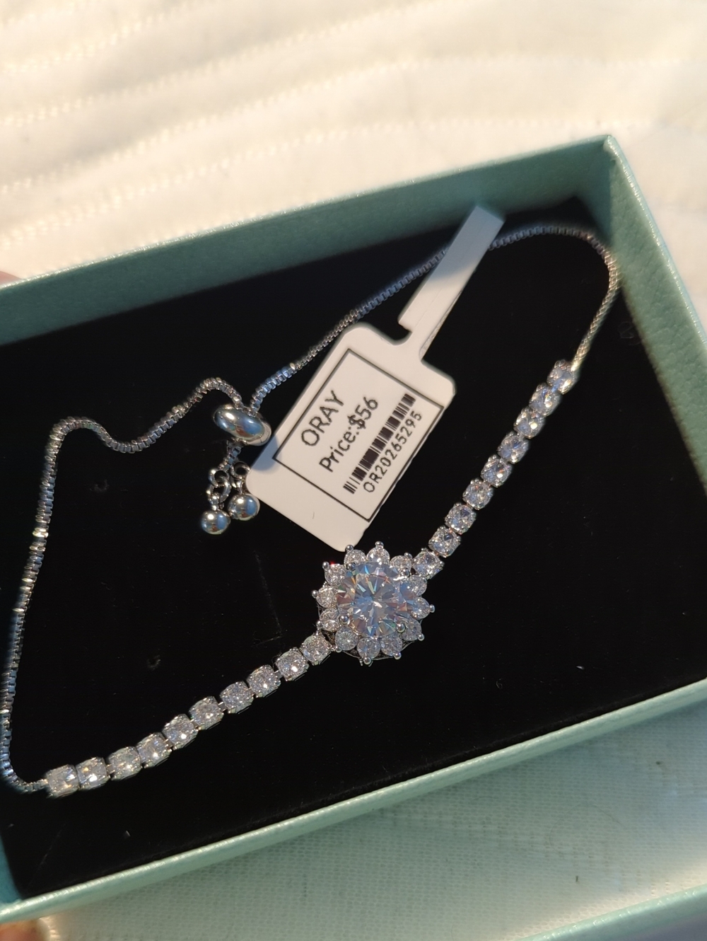 Synthetic Silver White Moissanite Floral Tennis Bracelet